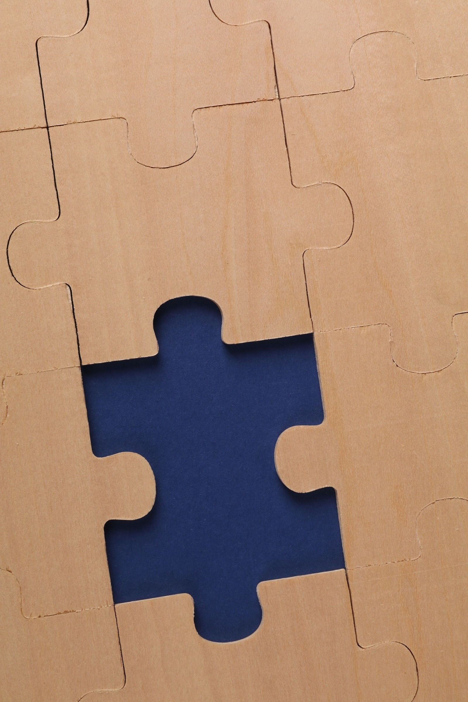 A puzzle with one piece missing